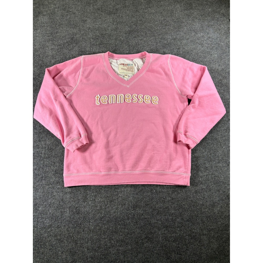 Pressbox Tennessee Volunteers Pink V-Neck Sweatshirt Womens Medium Embroidered